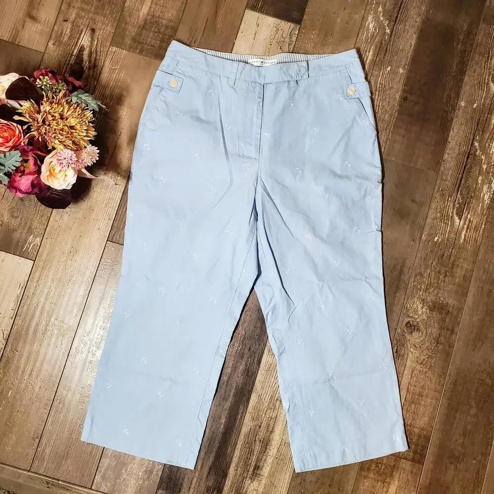 Tommy Hilfiger Women's Blue Embroidered Cropped Golf Pants Size 10 - Picture 6 of 12